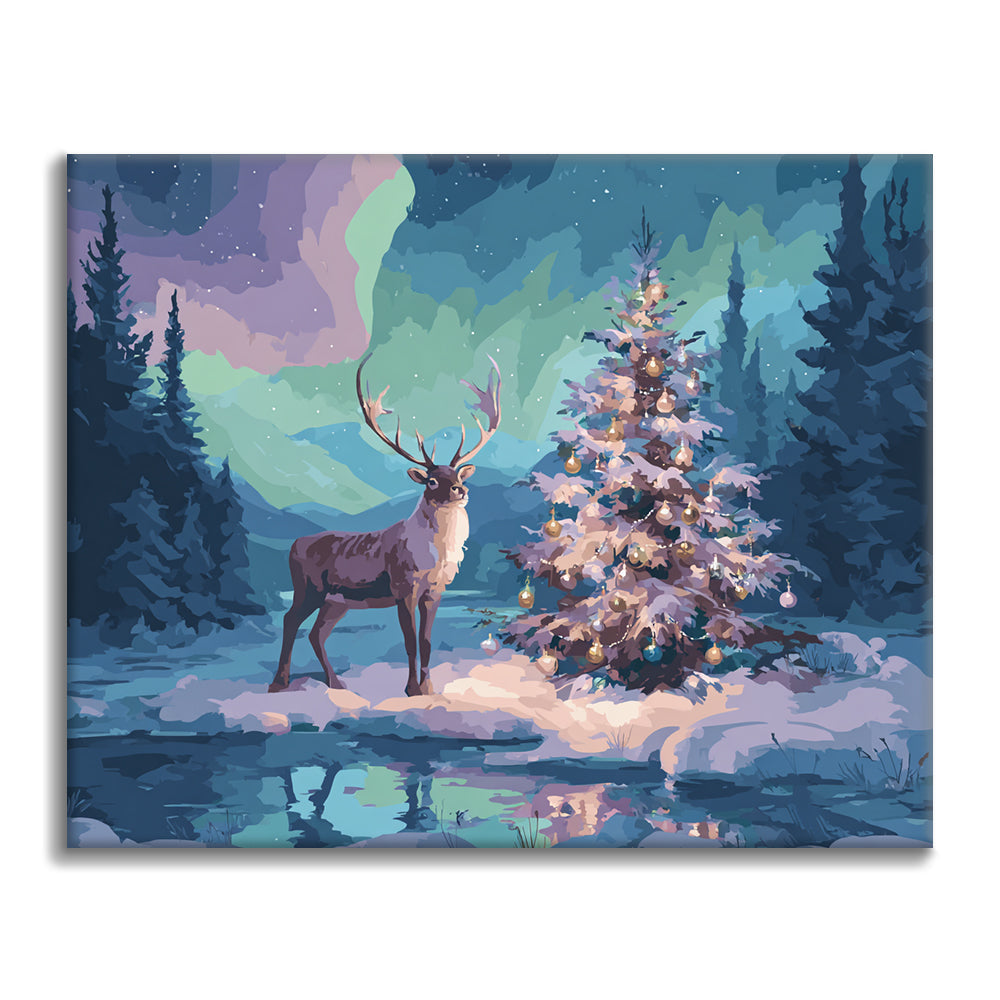 Rentier und Weihnachtsbaum – Malen nach Zahlen