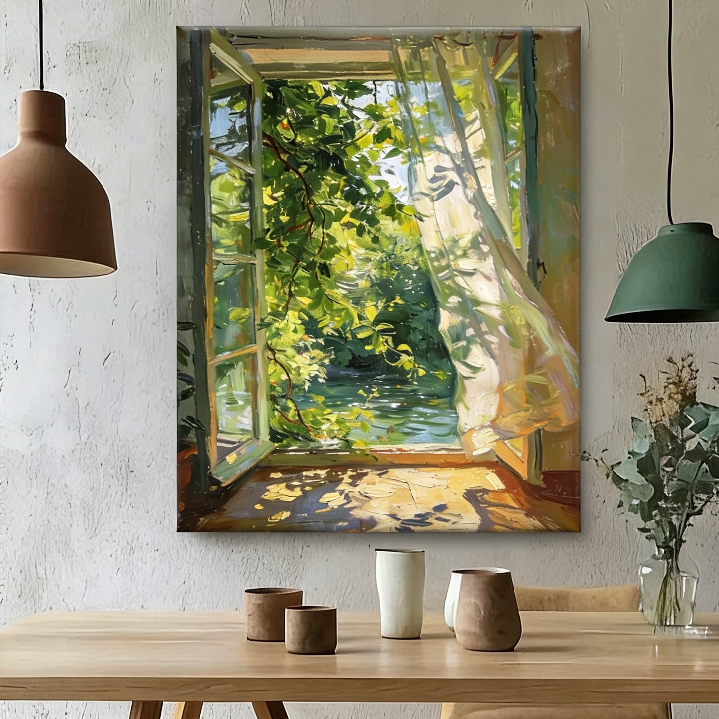 Sonnenlicht, Fluss und Blättergrün