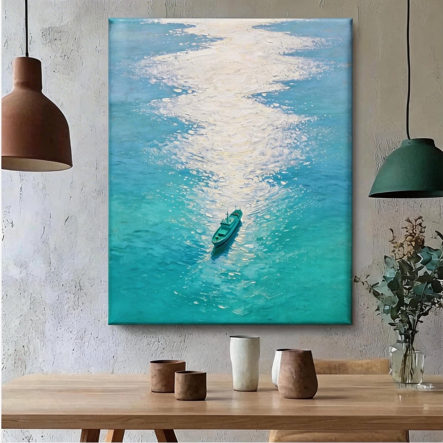 Türkisblaues Meer und Schiff