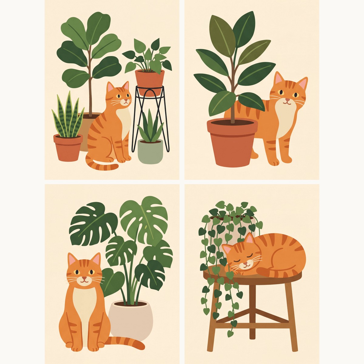 Katze im Grünen – 4er Mini-Set | Malen nach Zahlen