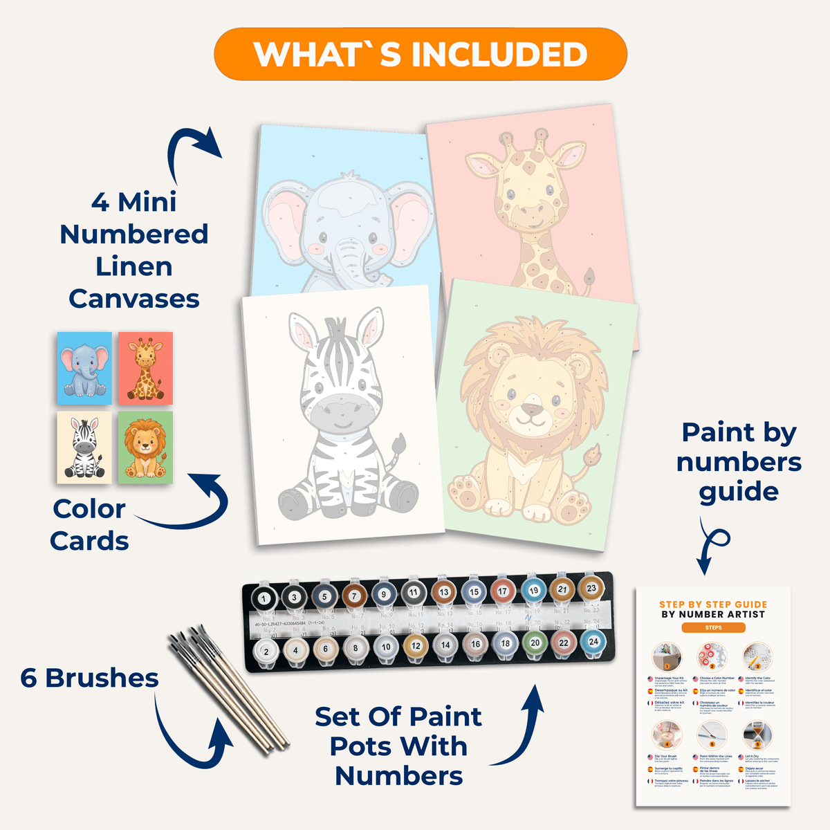 Safari-Tierkinder – 4er Mini-Set | Malen nach Zahlen