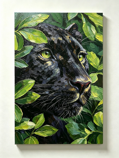 Schwarzer Panther im grünen Dschungel- Malen nach Zahlen