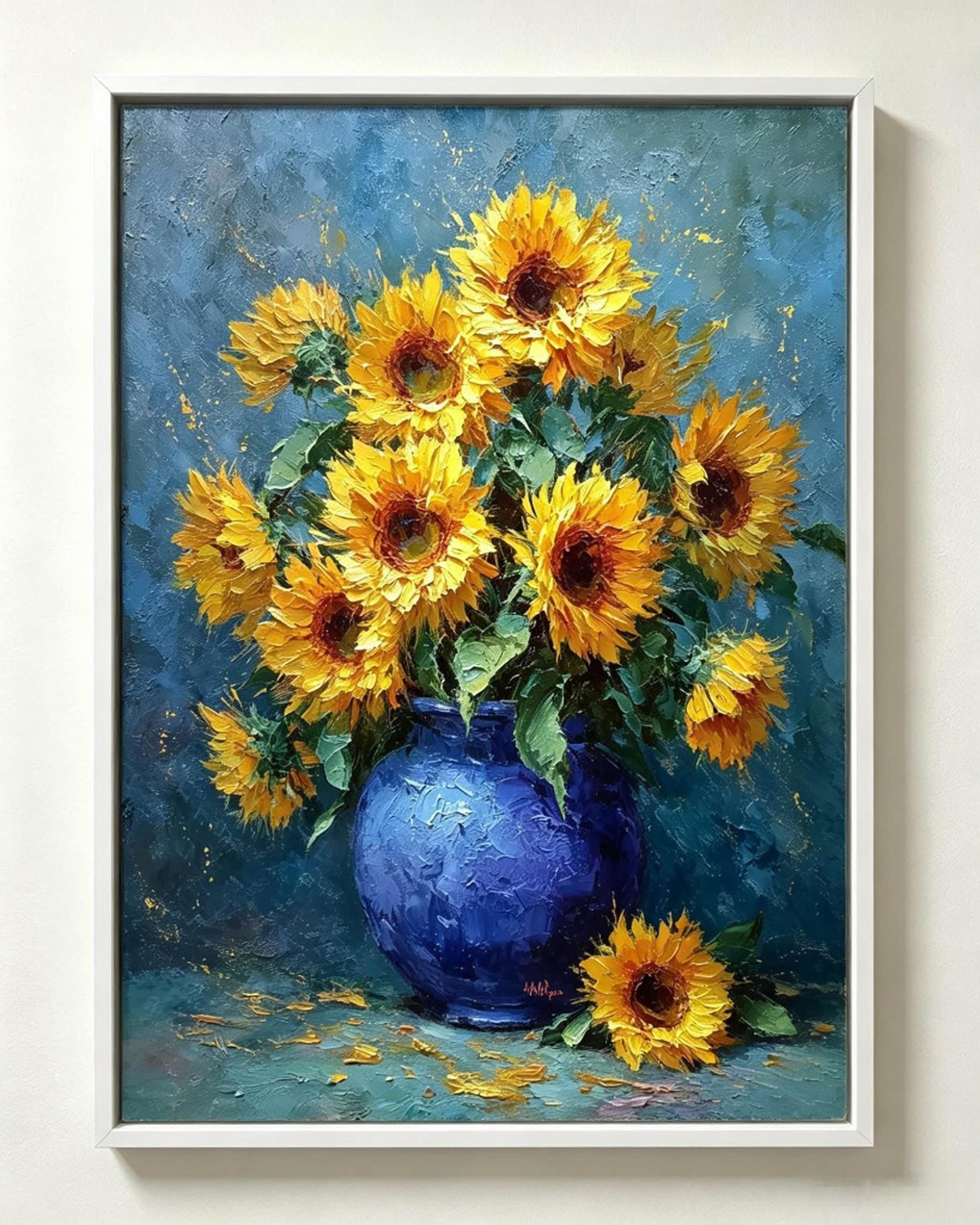 Sonnenblumen in blauer Tonvase - Malen nach Zahlen