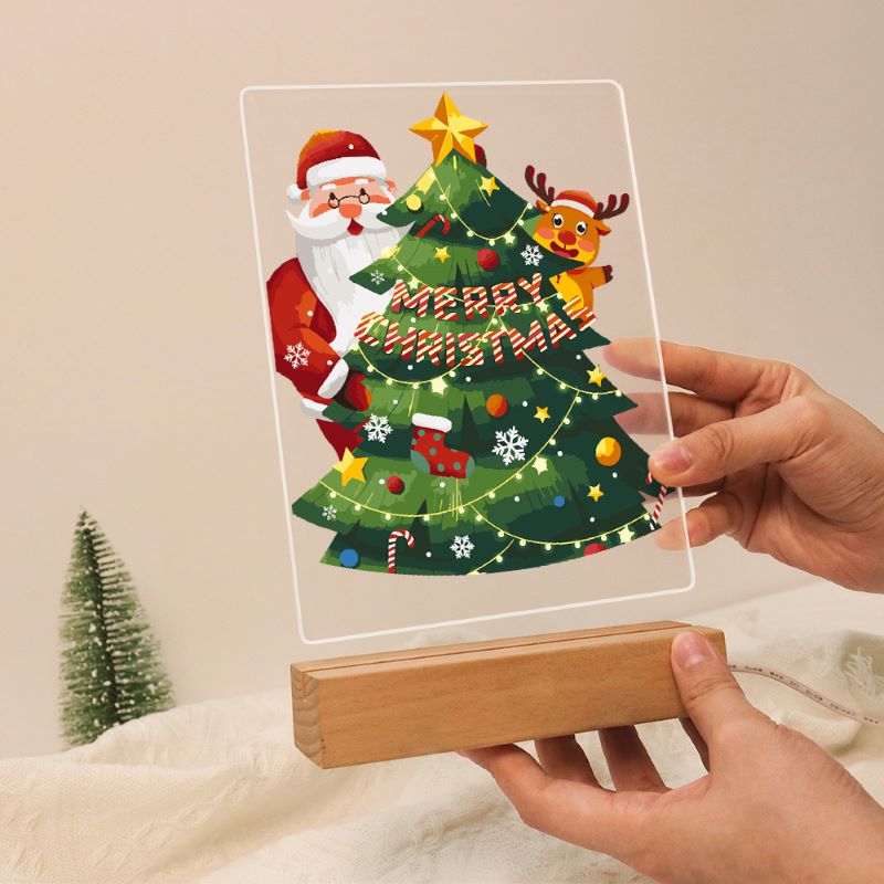 Malen nach Zahlen Weihnachtslampe | Weihnachtsmann und Rentier mit dem Baum