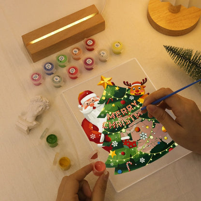 Malen nach Zahlen Weihnachtslampe | Weihnachtsmann und Rentier mit dem Baum