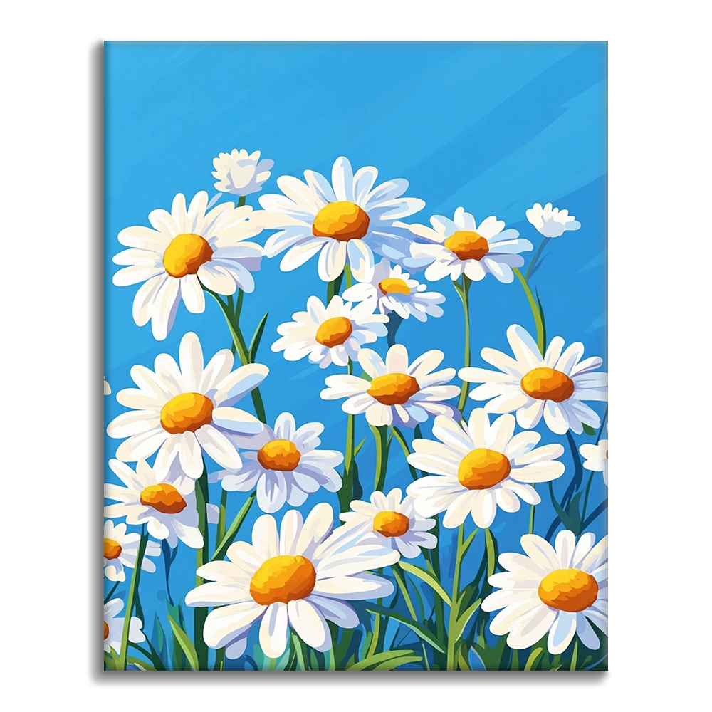 Gänseblümchen unter blauem Himmel - Malen nach Zahlen