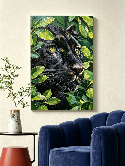 Schwarzer Panther im grünen Dschungel- Malen nach Zahlen