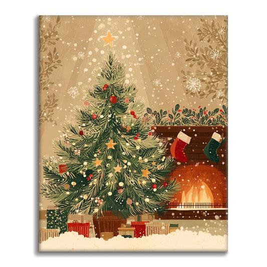Weihnachtsbaum und Kamin - Malen nach Zahlen