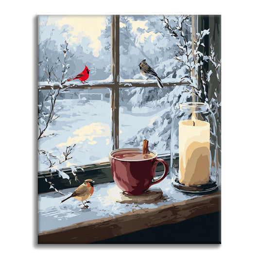 Winterliche Fensterszene - Malen nach Zahlen