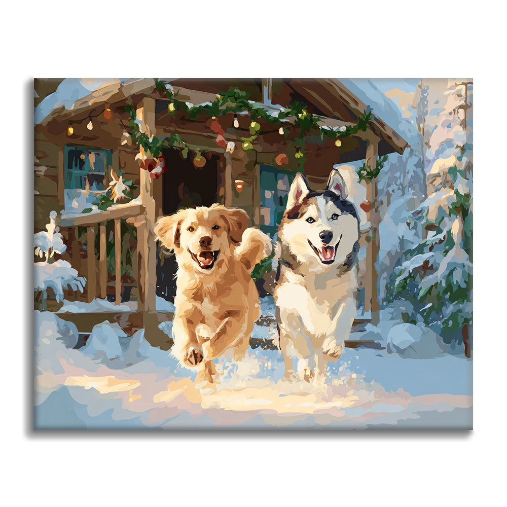 Schneehunde – Malen nach Zahlen