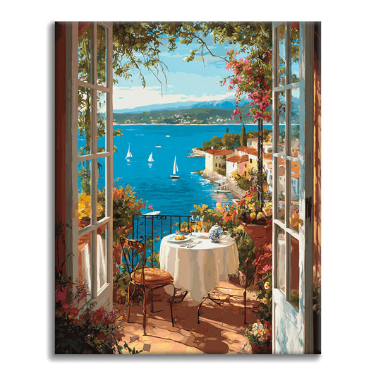 Der Meerblick aus dem Fenster. – Malen nach Zahlen