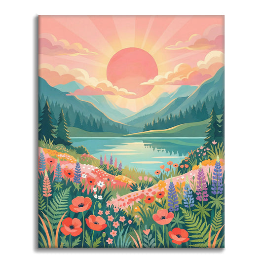 Sonnenaufgang Tal – Malen nach Zahlen