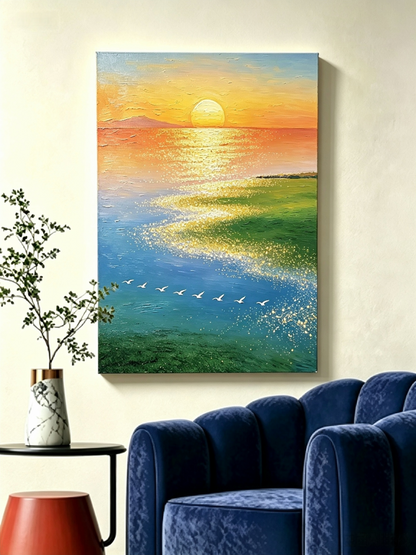 Goldener Sonnenuntergang am Meer- Malen nach Zahlen