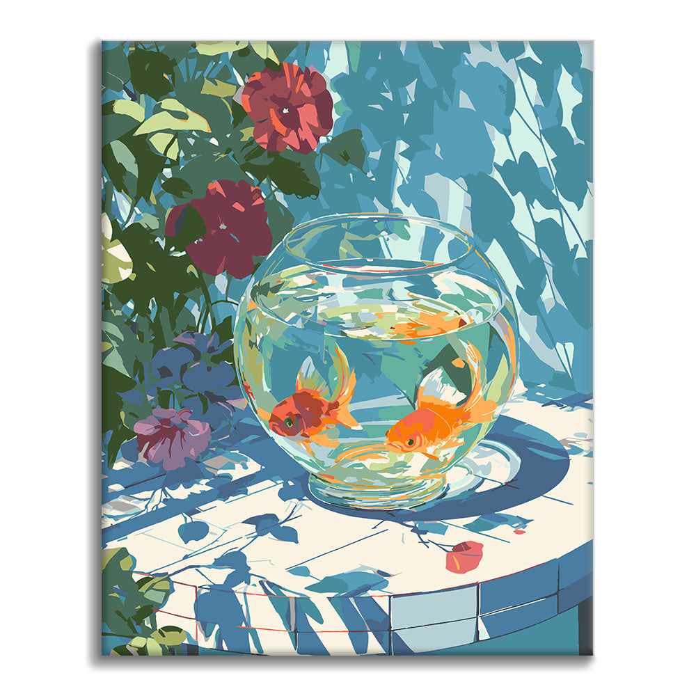 Fischglas & Blumen – Malen nach Zahlen