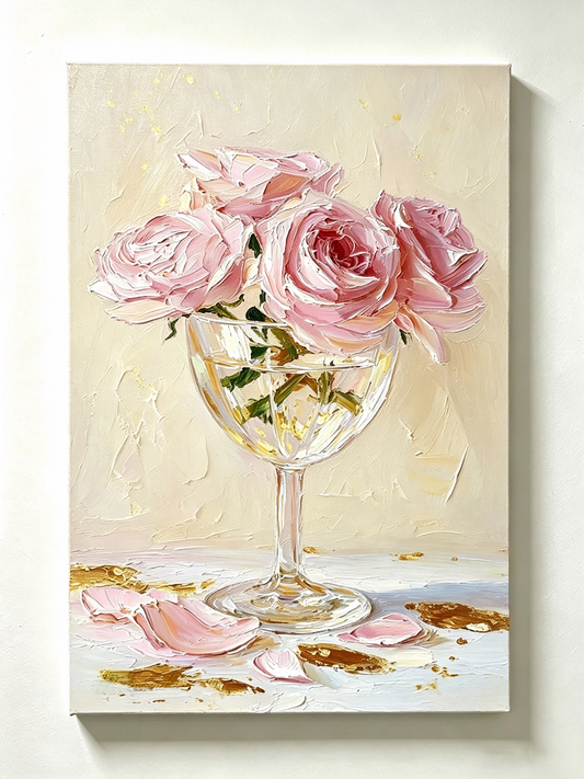 Rosa Rosen im Goldglas - Malen nach Zahlen
