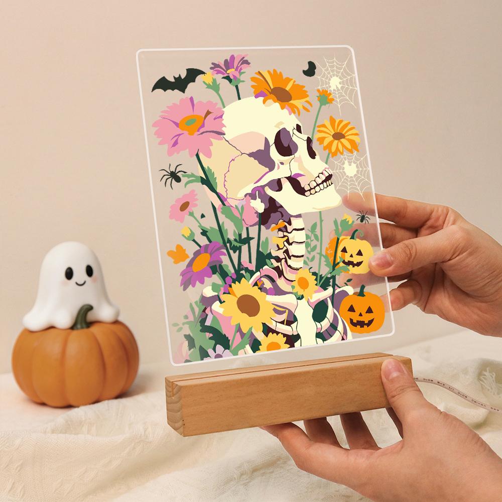 Malen nach Zahlen Halloween Lampe – Blumenschädel
