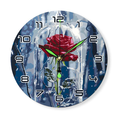 Malen nach Zahlen Uhr – Rose im Glas
