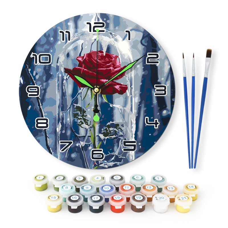 Malen nach Zahlen Uhr – Rose im Glas