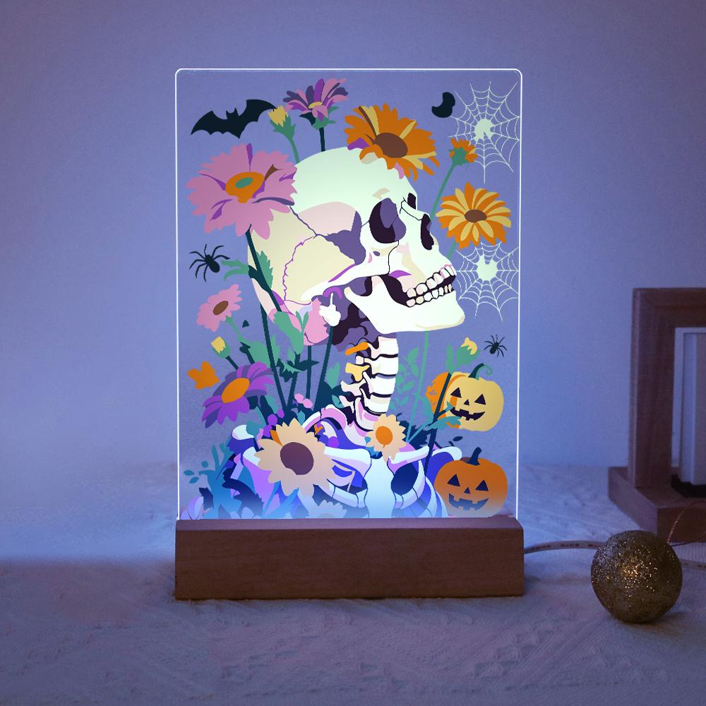Malen nach Zahlen Halloween Lampe – Blumenschädel