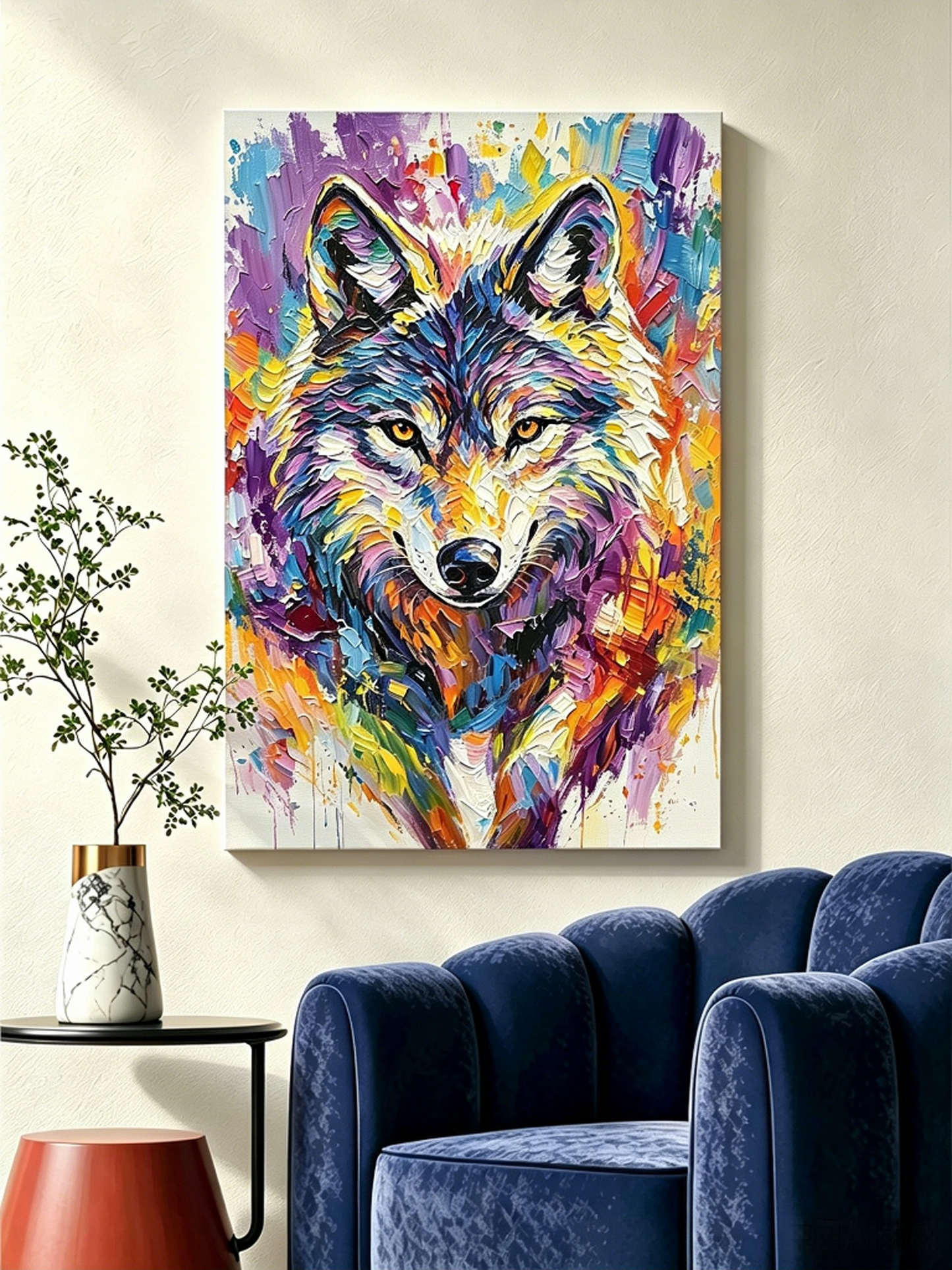Regenbogenwolf mit kräftigen Farben - Malen nach Zahlen