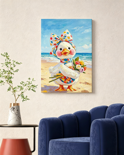 Strand-Entchen mit Blumen & gepunktetem Schleife– Malen nach Zahlen