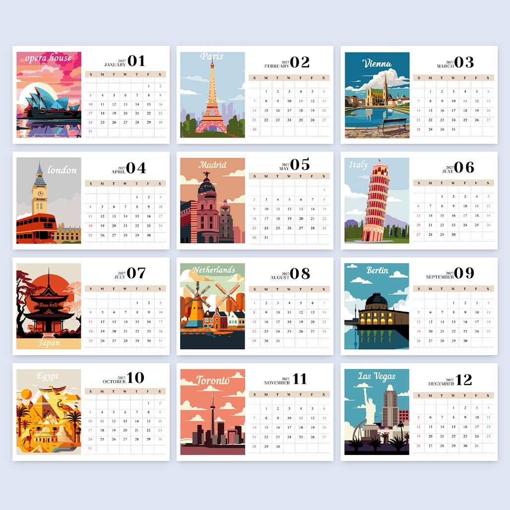 2027 Malen nach Zahlen Kalender | Berühmte Monumente Edition