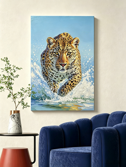 Leopard durch das Wasser- Malen nach Zahlen