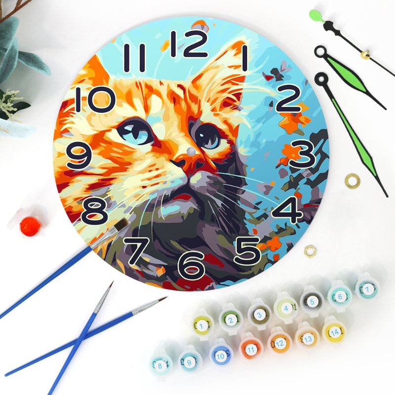 Malen nach Zahlen Uhr – Hübsche Katze