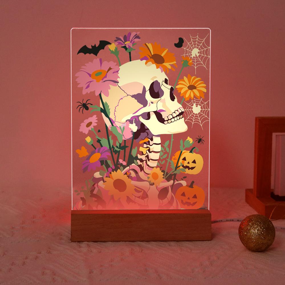 Malen nach Zahlen Halloween Lampe – Blumenschädel