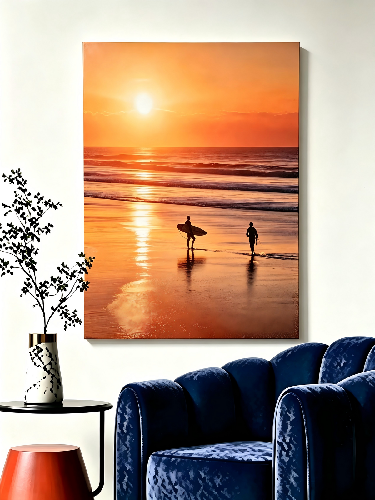Surfer bei Sonnenuntergang am Strand- Malen nach Zahlen