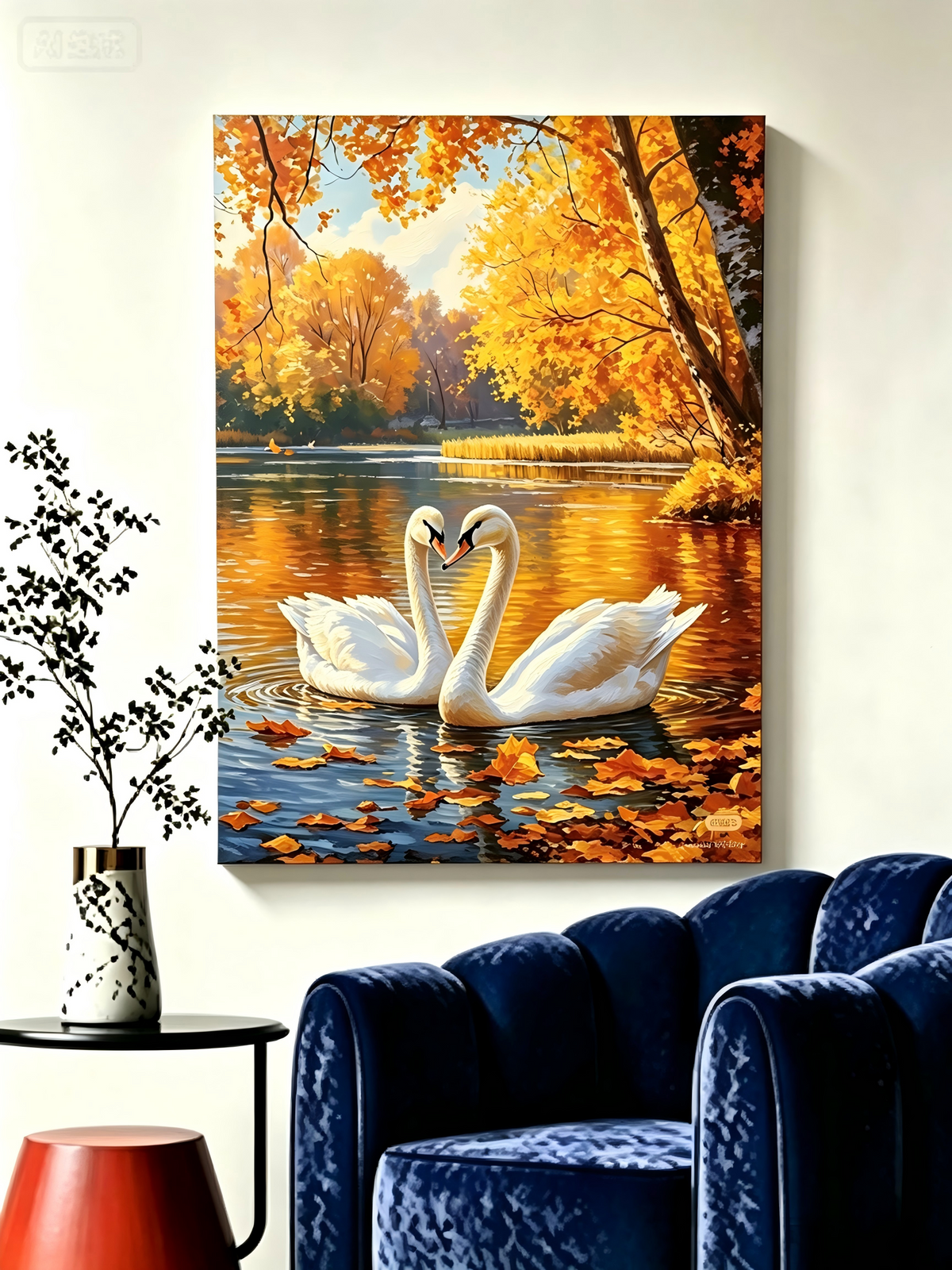 Herbstliebe am Schwanensee- Malen nach Zahlen
