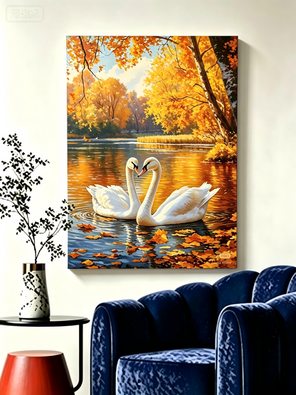 Herbstliebe am Schwanensee- Malen nach Zahlen