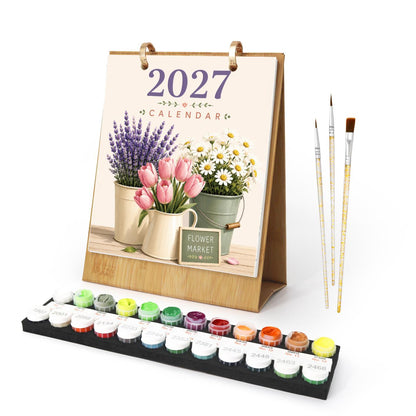 2027 Malen nach Zahlen Tischkalender | Blumenmarkt-Edition