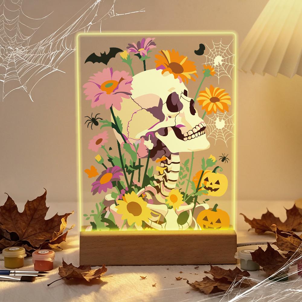 Malen nach Zahlen Halloween Lampe – Blumenschädel