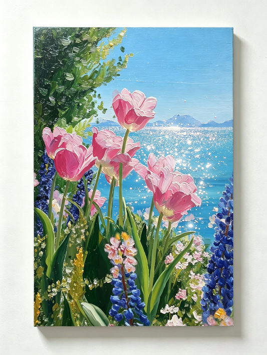 Frühlings-Tulpenlandschaft – Malen nach Zahlen