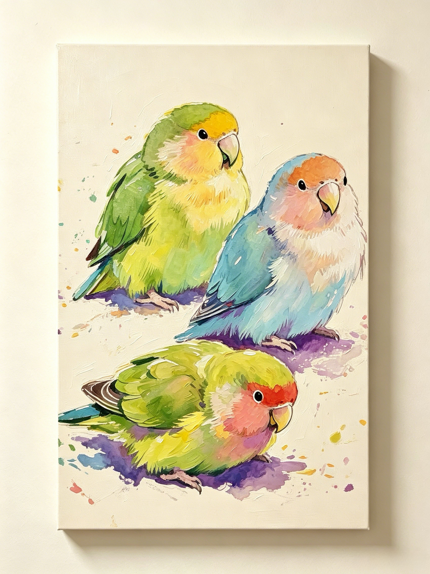 Drei süße Lovebirds im zarten Aquarellstil  - Malen nach Zahlen