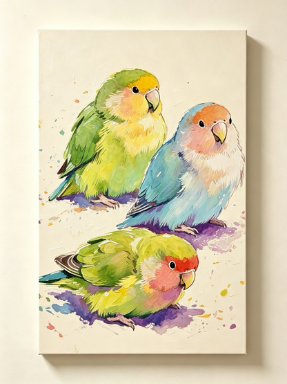 Drei süße Lovebirds im zarten Aquarellstil  - Malen nach Zahlen