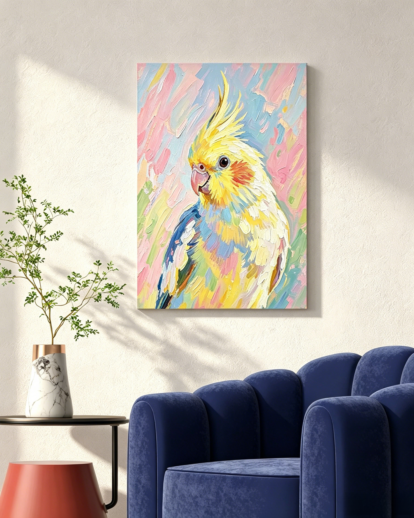 Porträt Nymphensittich in pastellfarbenem Hintergrund - Malen nach Zahlen