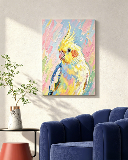 Porträt Nymphensittich in pastellfarbenem Hintergrund - Malen nach Zahlen