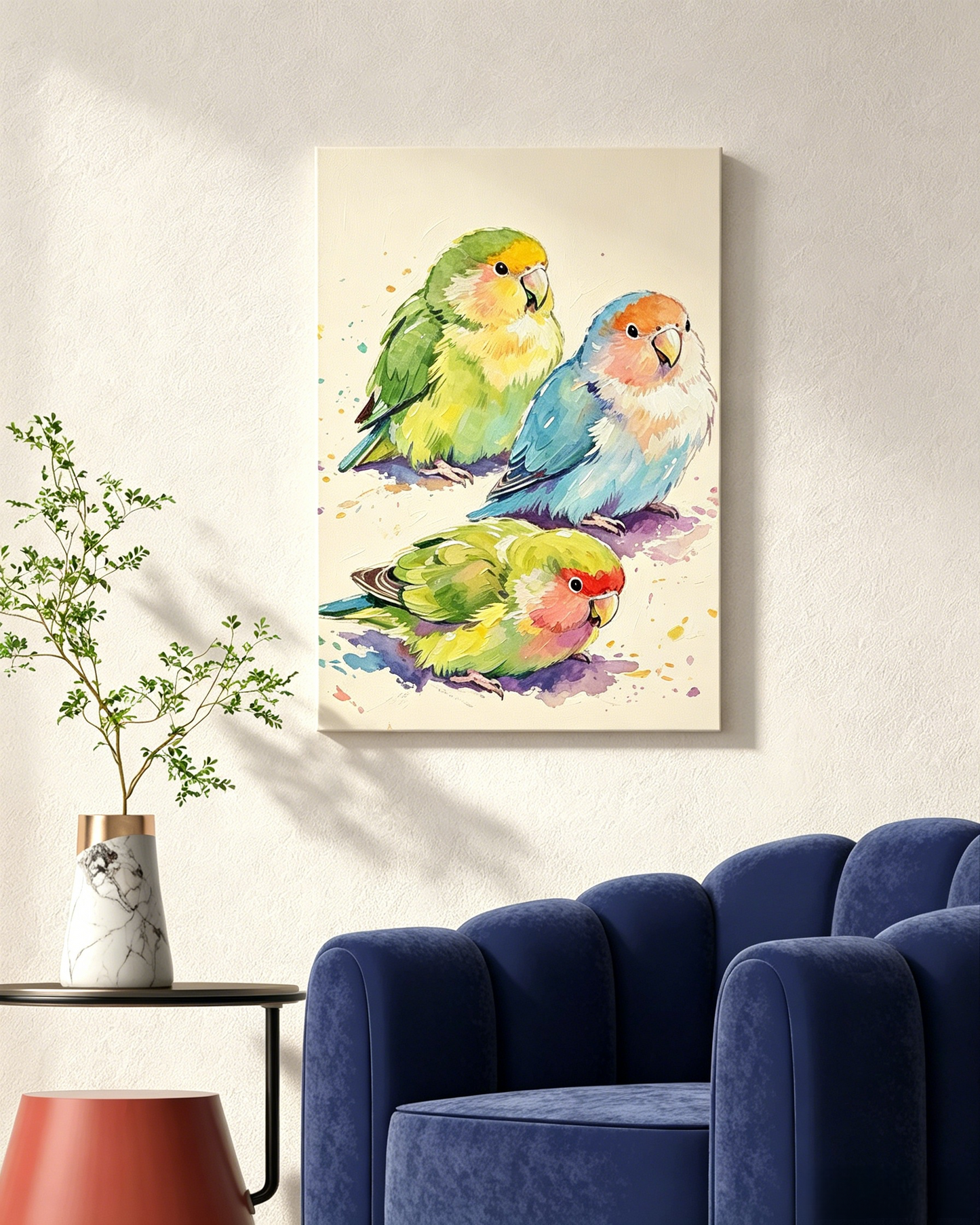 Drei süße Lovebirds im zarten Aquarellstil  - Malen nach Zahlen