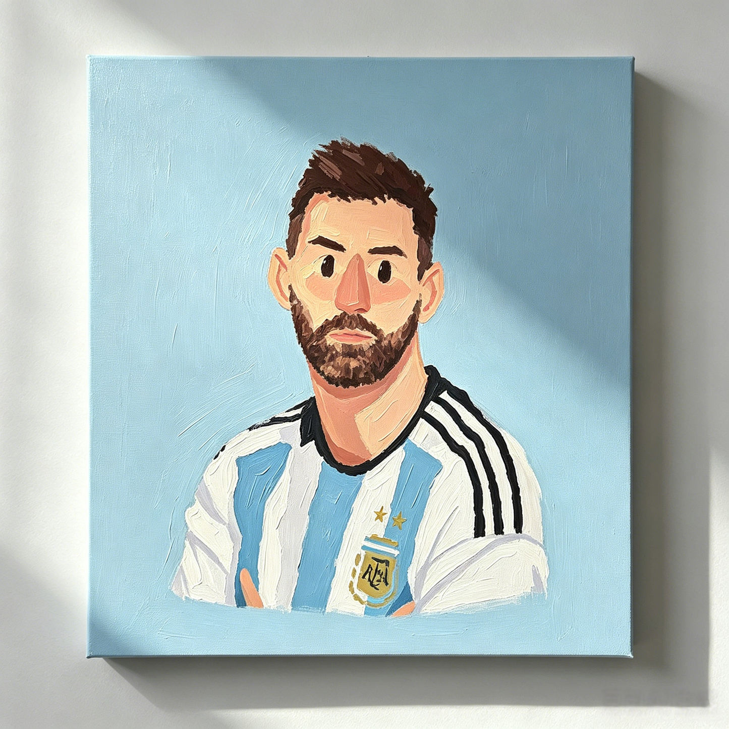 Fußballspieler Porträt mit hellblau-weißem Trikot– WM-KUNST  – Malen nach Zahlen