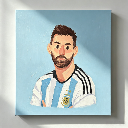 Fußballspieler Porträt mit hellblau-weißem Trikot– WM-KUNST  – Malen nach Zahlen