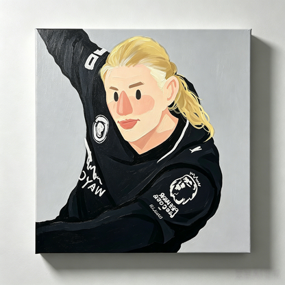 Sportler Porträt mit blondem Haar und schwarzer Trainingsjacke – WM-KUNST – Malen nach Zahlen