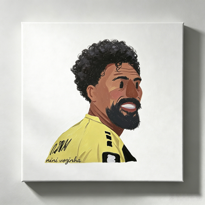 Dunkelhäutiger Fußballspieler Porträt gelbes Trikot –WM-KUNST  – Malen nach Zahlen