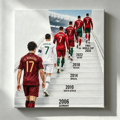 Zeitreise der WM Trikots Treppen Wandbild – WM-KUNST  – Malen nach Zahlen