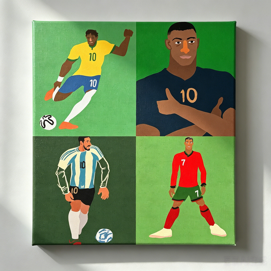 Vier Länder Fußball Stars Vierfeld Collage–WM-KUNST  – Malen nach Zahlen