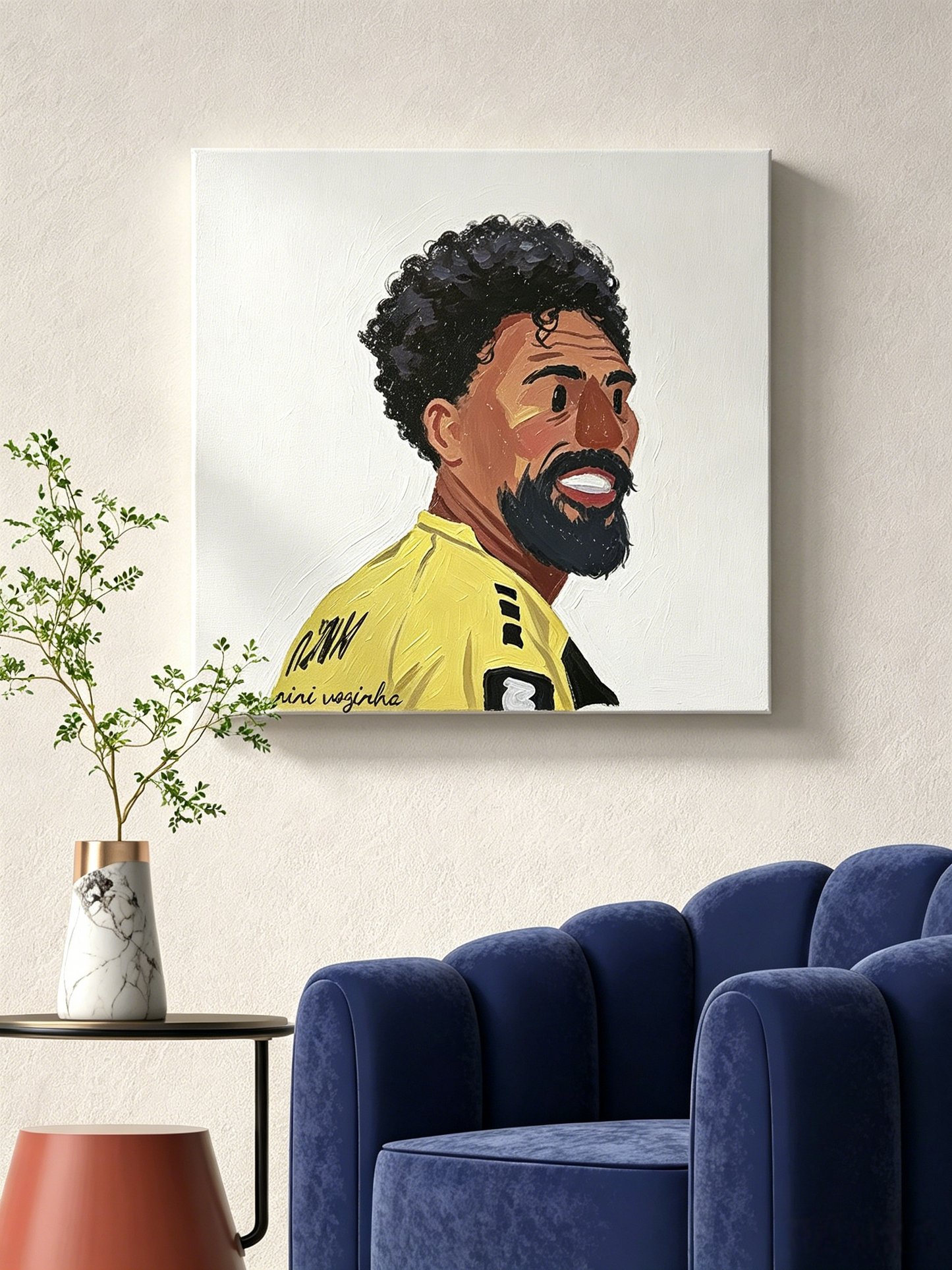 Dunkelhäutiger Fußballspieler Porträt gelbes Trikot –WM-KUNST  – Malen nach Zahlen