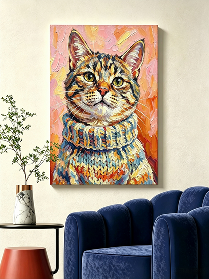 Getigerte Katze mit gestricktem Pullover- Malen nach Zahlen