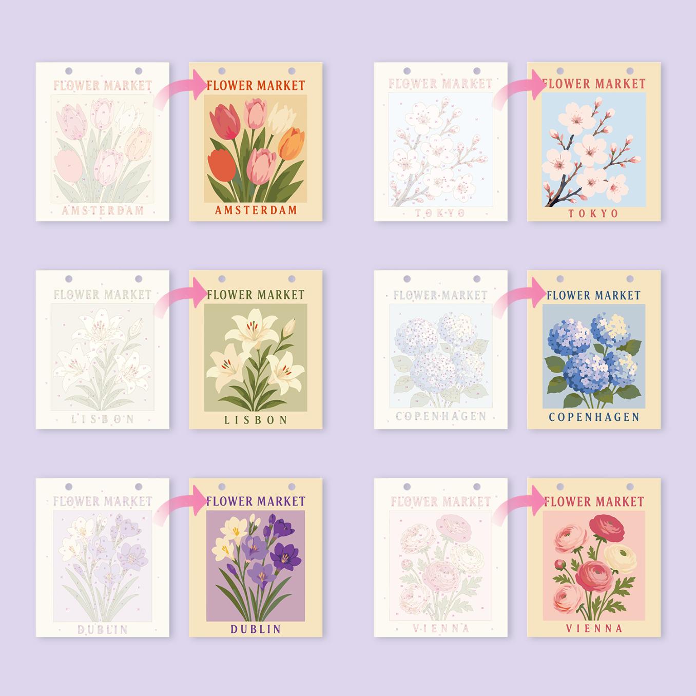 2027 Malen nach Zahlen Tischkalender | Blumenmarkt-Edition