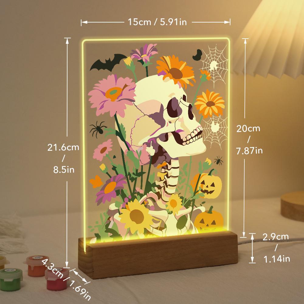 Malen nach Zahlen Halloween Lampe – Blumenschädel